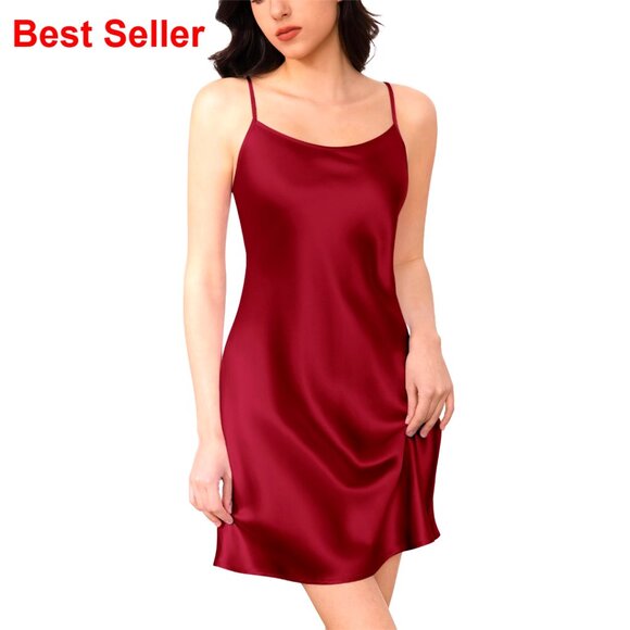 100% Mulberry Silk Chemise Nightgown Spaghetti Strap Sleepwear